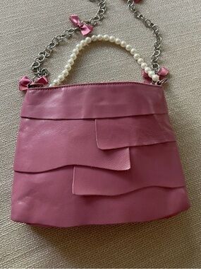 United Colors Of Benetton Pink Ruffle Shoulder Bag with Pearl Handle